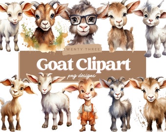 Geit clipart bundel, geit PNG, cartoon geit, aquarel clipart, commercieel gebruik illustraties, digitaal ontwerp, illustraties, schattige geiten, kwekerij