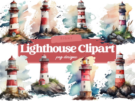 Watercolor Lighthouse Clipart, Watercolor Lighthouse PNG, Watercolor Lighthouse, Commercial Use, Lighthouse Graphic, Digital Download