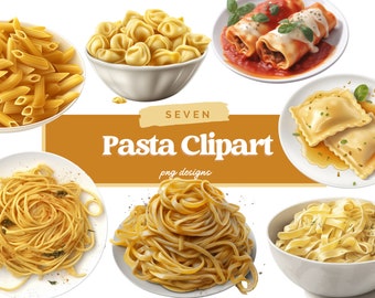 Pasta Clipart Bundle, Pasta PNG, Digital Art, Italian PNG, Commercial Use, Pasta Graphic, Digital Download, Fettucine, Ravioli, Tortellini