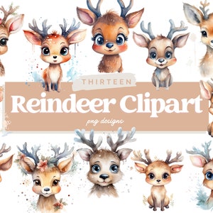 Acquerello Renna Clipart, Renna PNG, Grafica natalizia, Natale PNG, Sublimazione renna di Natale, Uso commerciale, File istantaneo