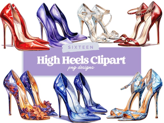Watercolor luxury shoes clipart, 16 high quality PNG Files, fashion clipart, shoes illustration, printable graphics, fashion sublimation