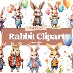 Bunny Watercolor Clipart, Cute Baby Shower Graphics, Nursery Decor Wall Art, Animal PNG, Cute Rabbit Sublimation, Watercolor rabbit