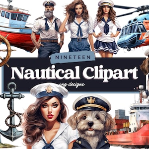Aquarel nautische PNG clipart bundel, digitale ambachten ontwerpen, nautische sublimatie, commercieel gebruik, matroos, schip, boot, anker, puppy
