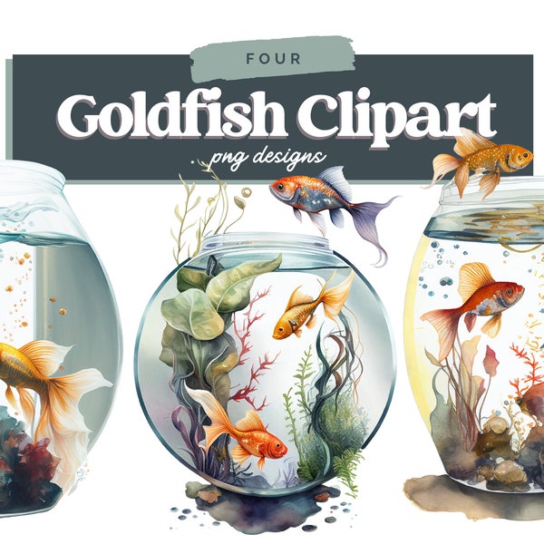 Watercolor Goldfish Clipart, Goldfish Clipart, Goldfish Graphics, Goldfish Digital Image Bundle, Commercial Use, Instant Download