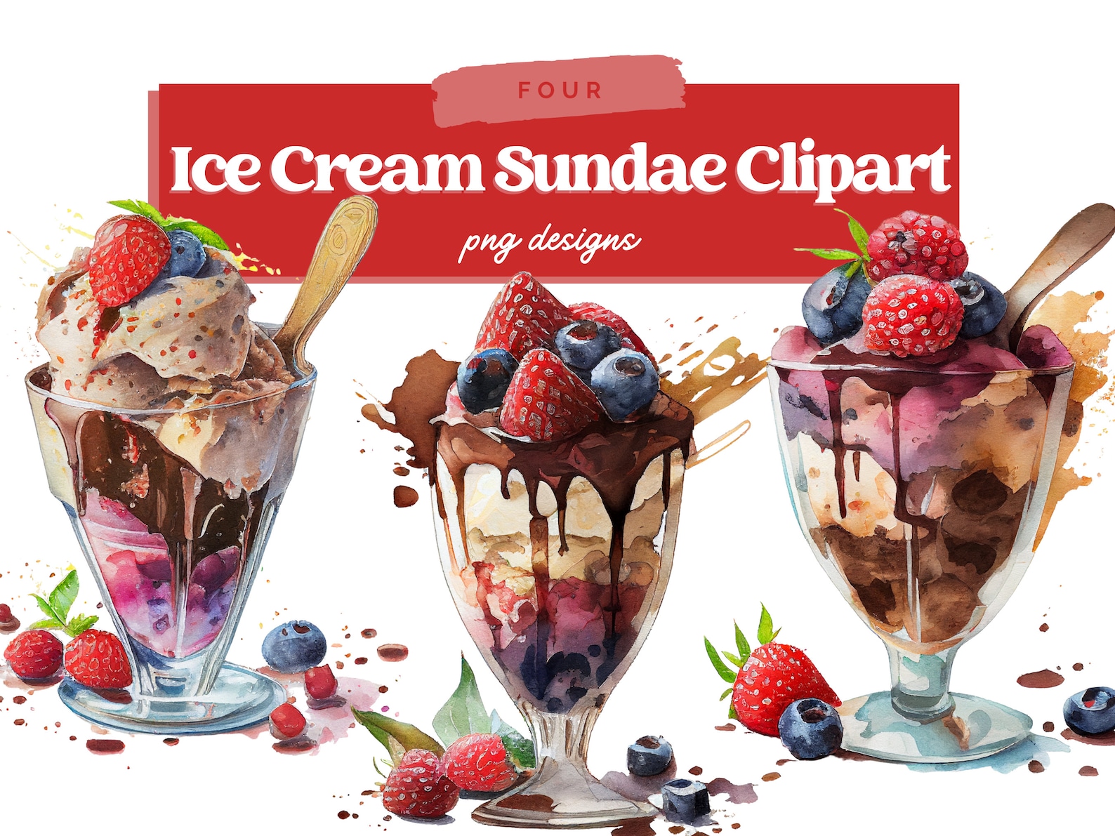 Watercolor Ice Cream Sundae Clipart, Ice Cream Sundae Clipart PNG, Ice ...