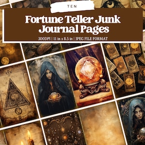 Fortune Teller Junk Journal Kit Tarot et boule de cristal Junk Journal Pages Feuilles de collage gothiques cartes de scrapbooking éphémères Tarot Tales