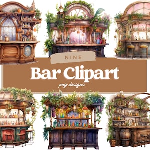 Watercolor Bar PNG Clipart Bundle, Digital Crafts Designs Transparent, Bar Sublimation, Bar PNG, Commercial Use, Cocktail PNG, Cocktail Bar