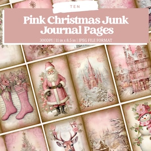 Page de journal indésirable de Noël rose, pages de journal indésirable joyeux Noël vintage, papier imprimable du journal indésirable de la scène du Père Noël, collage numérique