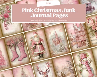 Könnte beinhalten: Ein digitales Collage-Blatt mit 10 pinkfarbenen Weihnachtsmotiven. Die Bilder zeigen einen pinkfarbenen Weihnachtsbaum, einen pinkfarbenen Weihnachtsmann, ein pinkfarbenes Schloss, einen pinkfarbenen Schneemann und ein pinkfarbenes Rentier. Die Bilder sind perfekt für Scrapbooking, Kartenherstellung und andere Bastelprojekte.