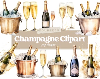 Watercolor Celebration Clipart, Watercolor Party Clipart, Wedding Clipart, Champagne PNG, Wine PNG, Ice Bucket, Invitation Clipart