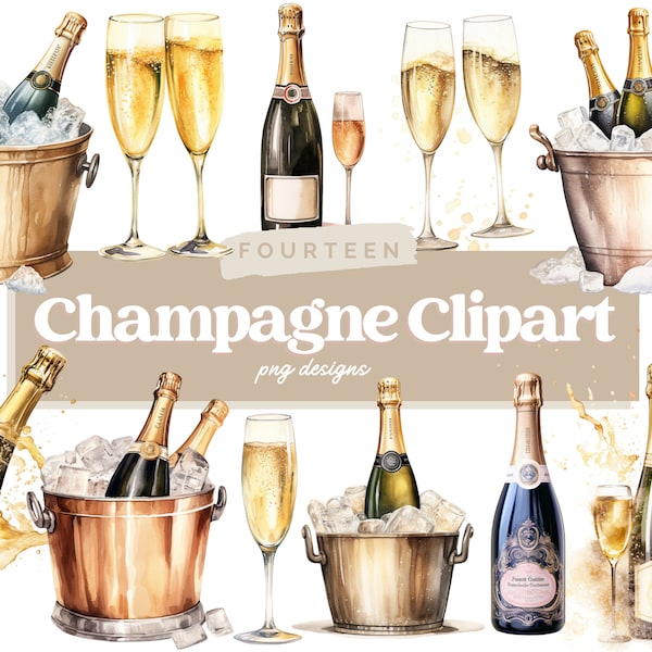 Watercolor Celebration Clipart, Watercolor Party Clipart, Wedding Clipart, Champagne PNG, Wine PNG, Ice Bucket, Invitation Clipart