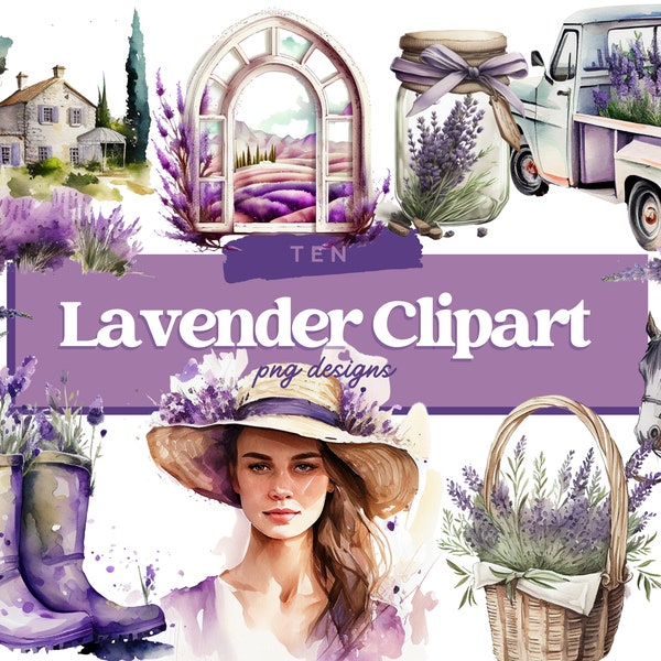 Watercolour Lavender Cottagecore Clipart Bundle , Cottage living, farm life, countryside, chickens, rustic living, simple, purple