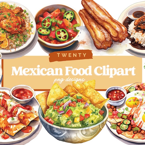 Mexican Food Clipart | Watercolor Food Clipart | Guacamole PNG | Churro Clipart | Quesadilla Clipart | Mexico Clipart | Kawaii Clipart