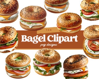 Bagel Clipart, Bagel PNG, Clipart Digital Art, Bagel Sandwich Clipart, Bagel Clipart Bundle, Commercial Use, Bagel Graphic, Digital Download