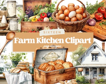 Watercolor Farmyard Clipart | Farmhouse Clipart | Barn Fence Clipart | Rustic Farm PNG | Farm Clipart | Farm Landscape | Barn Silo