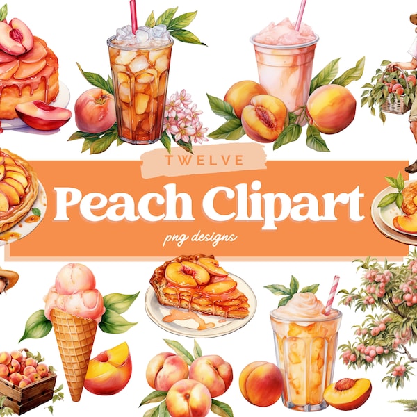 Watercolor Peach Clipart Bundle, Peach PNG, Peach Design Elements, Graphics, Sublimation, Scrapbooking, Commercial Use, Digital Download