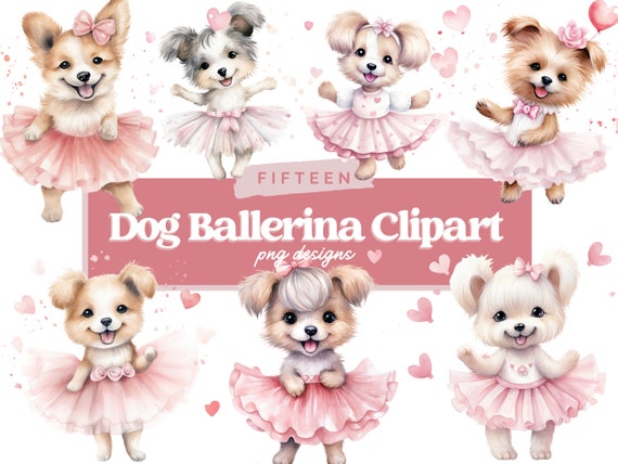 Ballerina Dog Clipart, Cute ballet clipart, watercolor pink ballerina, swan clipart, tutu girls clipart, Ballerina planer stickers
