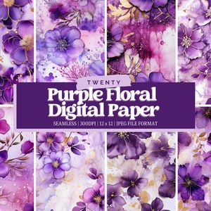 Paars bloemen digitaal papier, dagboekpapier, webachtergrond, commercieel gebruik, digitale papierbundel, scrapbookpapier, ambachtelijk papier, clipart