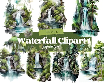 Watercolor Waterfall Clipart, Waterfall Clipart Bundle, Waterfall digital images, Waterfall PNG, Commercial Use, Instant Download