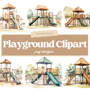 Watercolor Playground Clipart, School Playground PNG, Park Playground, Back to School, Recreation, Park, Scrapbooking, Instant Download