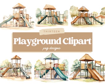 Watercolor Playground Clipart, School Playground PNG, Park Playground, Back to School, Recreation, Park, Scrapbooking, Instant Download