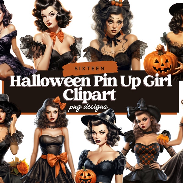 Halloween Pin Up Girl PNG Clipart, Digital Craft Designs, Halloween Sublimation, Commercial Use, Images for Scrapbooking, Digital Planner