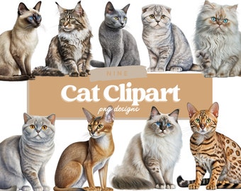 Cat Clipart - Fairytale Cat Clipart, Fantasy Kitten Clipart, Watercolour, Instant Download, Full Commercial Use, PNG Clipart