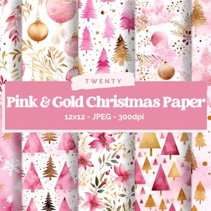 Printable Pink Christmas Digital Paper, Pastel Christmas Ephemera, Fantasy Noel Xmas Pages, Download Junk Journal, Scrapbooking, Card Making