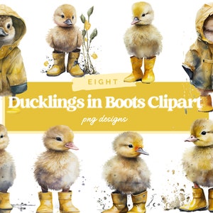 Ducklings in Rain Boots Printable Art Prints, Commercial Use Duckling Illustration Bundle, Digital Design Bundle, Clip Art, Cute Ducks