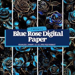 Blue Rose Digital Paper, Floral Paper, Neon Paper, Seamless Design, Web Background, Commercial Use, Digital Craft Paper, Junk Journal