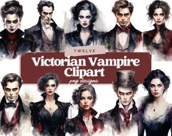 Aquarelle victorienne Vampire Clipart, Halloween PNG, Dracula, utilisation commerciale, téléchargement immédiat, Scrapbooking, Digital Planner, Sublimation
