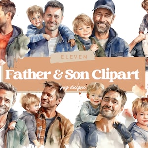 Acuarela padre e hijo PNG, paquete de imágenes prediseñadas de padre e hijo, uso comercial, familia PNG, papá e hijo PNG, álbum de recortes, diario basura