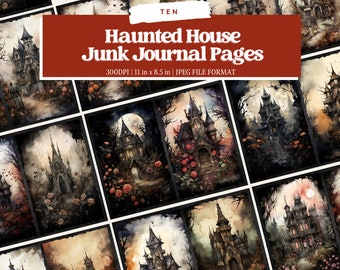Diario spazzatura della casa stregata, Pagine del diario spazzatura di Halloween, Pagine del diario spazzatura gotico, Foglio di collage digitale di carta stampabile del diario spazzatura