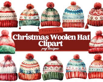 Kerstwollen hoed clipart, aquarel kerst PNG, muts, vrolijk kerstfeest, kaart maken, afdrukken, digitaal papier ambacht, commercieel gebruik