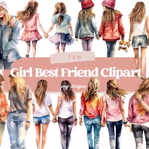 Aquarell Bester Freund Clipart, Mädchen Bester Freund PNG, Bester Freund Clipart, Freundschaft PNG, Clipart-Elemente, kommerzielle Nutzung, Freund Grafiken