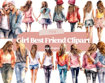 Watercolor Best Friend Clipart, Girl Best Friend PNG, Best Friend Clipart, Friendship PNG, Clipart Elements, Commercial Use, Friend Graphics
