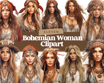 Watercolor Bohemian Woman PNG Clipart, Boho Woman, Boho PNG, Lady PNG, Watercolor Clipart, Instant Download, Commercial Use, Digital Images
