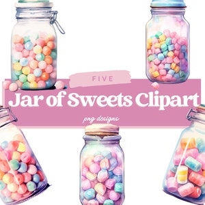 Watercolor Jar of Sweets Clipart, Jar of Sweets PNG, Lolly Graphics, Commercial Use, Digital Download, Sweets Clipart Bundle