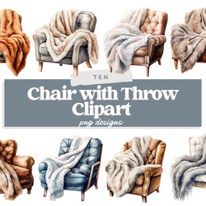 Chair with a Throw Clipart Bundle, Cozy Chair Clipart, Fur Throw PNG, Chair PNG, Digital Image Bundle, Scrapbooking, Commercial Use
