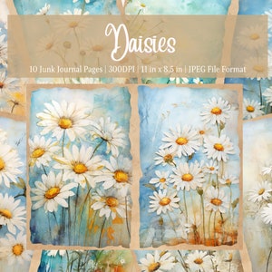 Daisy Junk Journal Kit, Vintage Ephemera, Flowers, Digital Paper for Scrapbooking, Floral Printable, Shabby Chic Pages, Instant Download