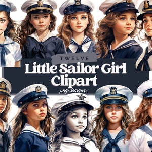 Aquarell Little Sailor Girl Clipart, digitale Designs, Sailor Girl Sublimation, kommerzielle Nutzung, Bilder für Scrapbooking, digitaler Planer
