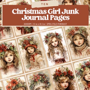 Christmas Girl Junk Journal Kit, Christmas Junk Journal Printable Page, Christmas Journal Paper, Digital Collage Sheet, Instant Download