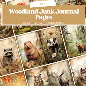 Waldtiere Junk Journal, Waldland Junk Journal Digitaler Download, Waldtiere Junk Journal, Digitales Scrapbook Papier Kit, Wald
