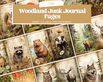 Forest Animal Junk Journal, Woodland Junk Journal Digital Download, Woodland Animals Junk Journal, Digital Scrapbook Paper Kit, Forest