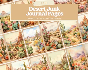 Desert Junk Journal Kit, Succulent Junk Journal Pages, Cactus Printable Paper, Digital Collage Sheet, Scrapbooking, Journaling, Cacti
