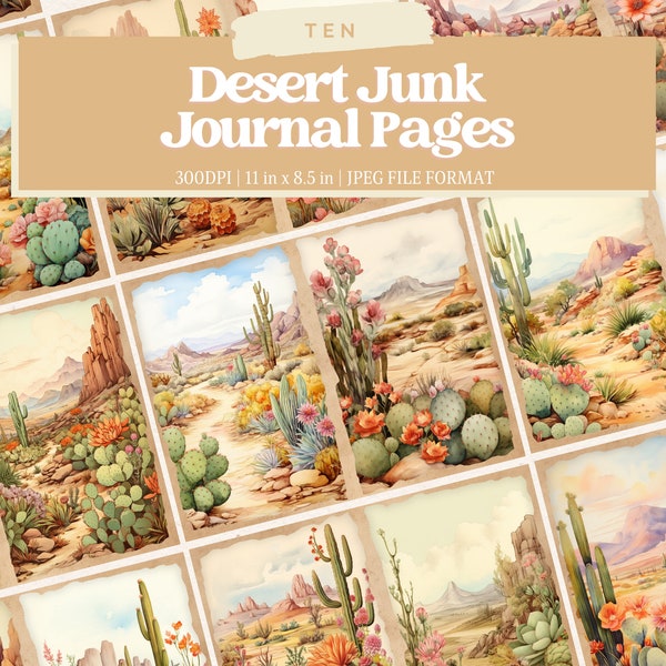 Desert Junk Journal Kit, Succulent Junk Journal Pages, Cactus Printable Paper, Digital Collage Sheet, Scrapbooking, Journaling, Cacti