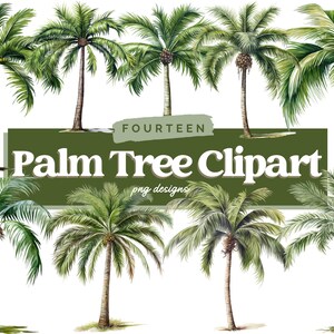 Watercolor Palm Tree PNG Clipart Bundle, Tropical PNG, Commercial Use, Digital Download, Palm Tree Sublimation, Images for Scrapbooking