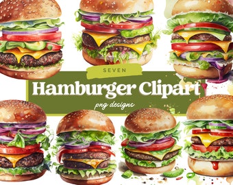Clipart Hamburger aquarelle, illustration Hamburger aquarelle, graphique Hamburger, Fast food clipart, usage Commercial, téléchargement numérique