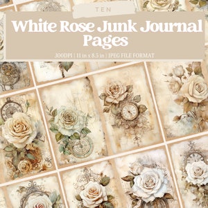 White Rose Junk Journal Pages, Digital Download, Scrap Book, Printable, Vintage Junk Journal Digi Kit, Journal, Gothic, Steampunk