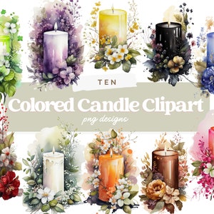 Clipart de velas de acuarela, imágenes prediseñadas de velas florales, sublimación de velas, paquete de velas de acuarela, imágenes digitales de velas, uso comercial